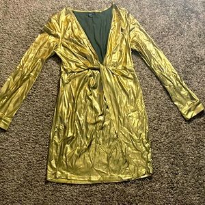 Low Cut Golden Metallic Party Dress